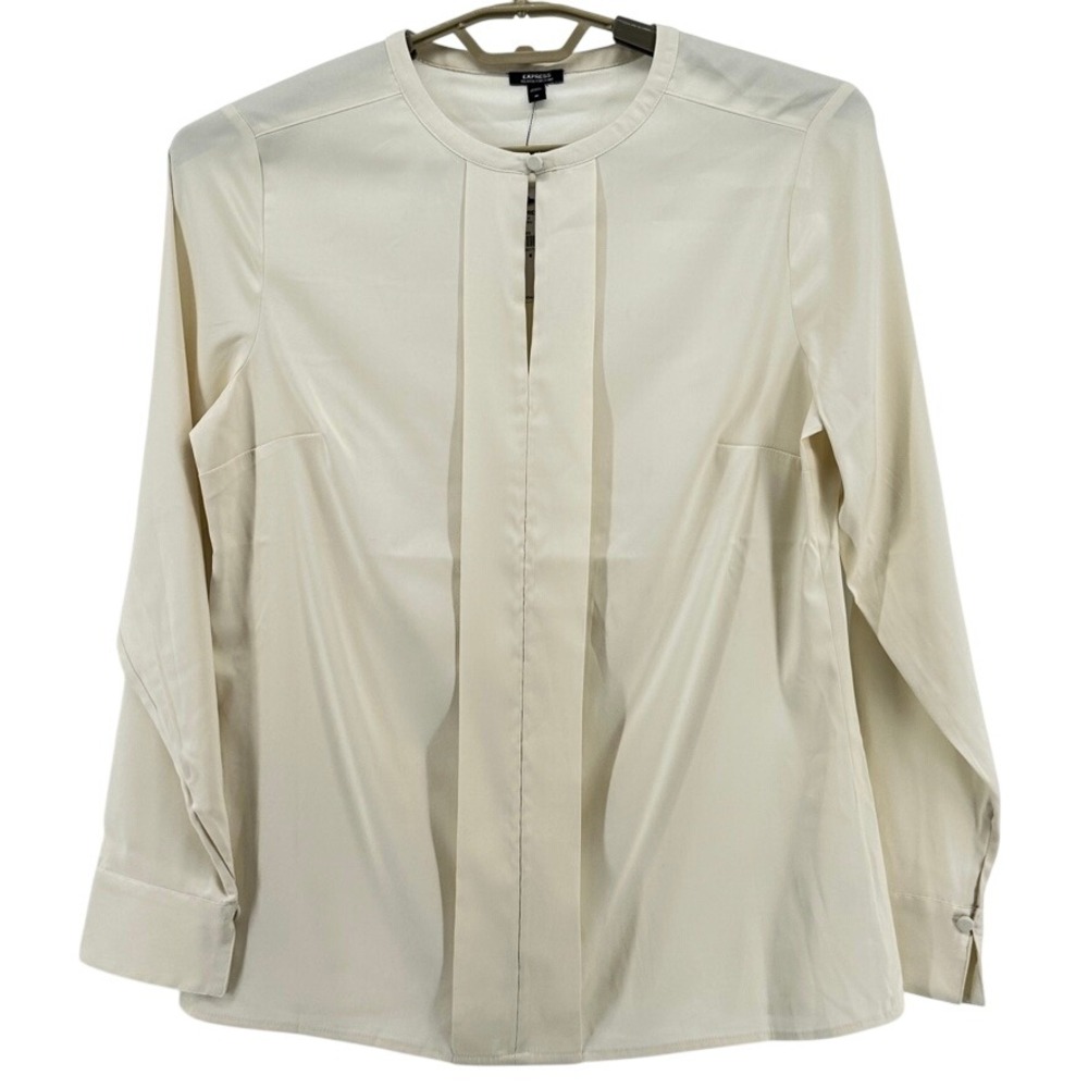 Express Relaxed Portofino Womens Med Cream Pleated Button Blouse NEW W/ TAG! - Picture 2 of 10